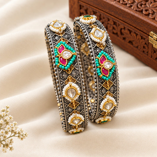 Pachi Kundan Dual tone Brass Kada- single piece