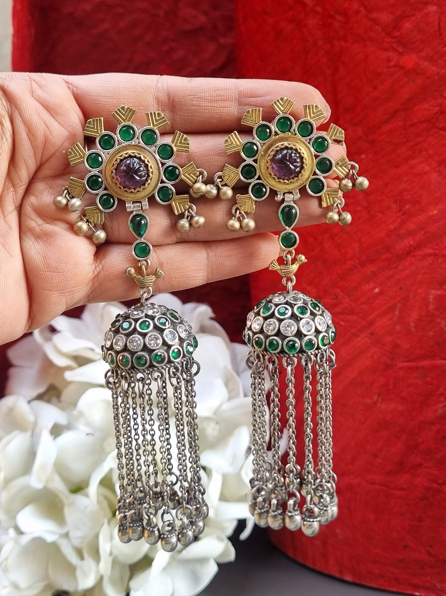 Moina Brass Stone Jhumki- Kashmiri Earrings