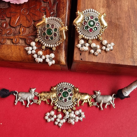 Nandi Dual Tone Brass Choker Set