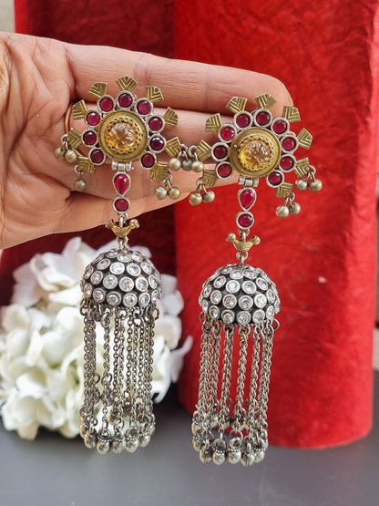 Moina Brass Stone Jhumki- Kashmiri Earrings