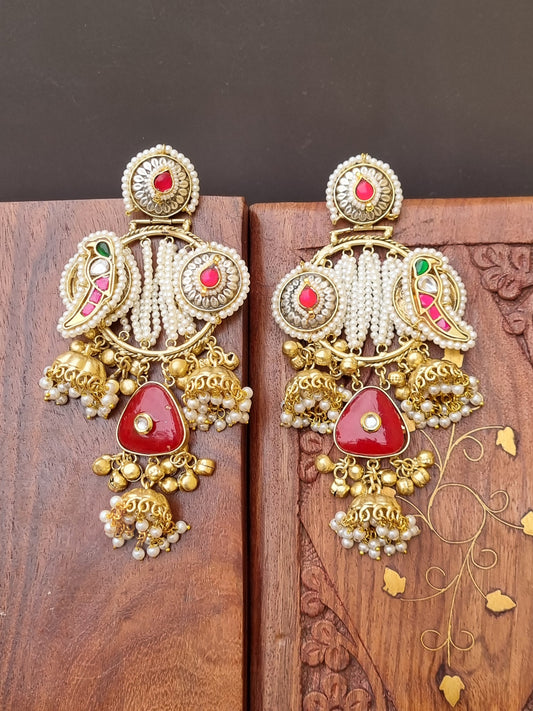 Hema Golden Pachi Kundan Statement Jhumka/Earrings