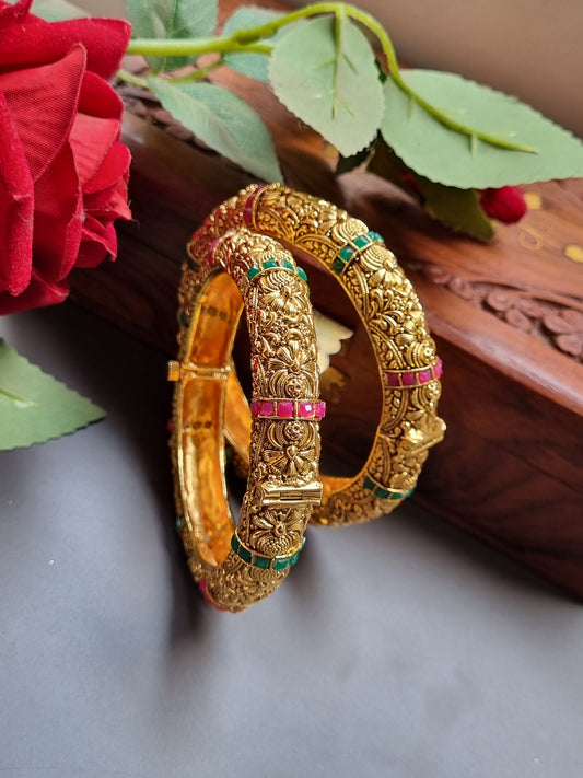 Gold Plated Antique Kada/ Bangles-Pair