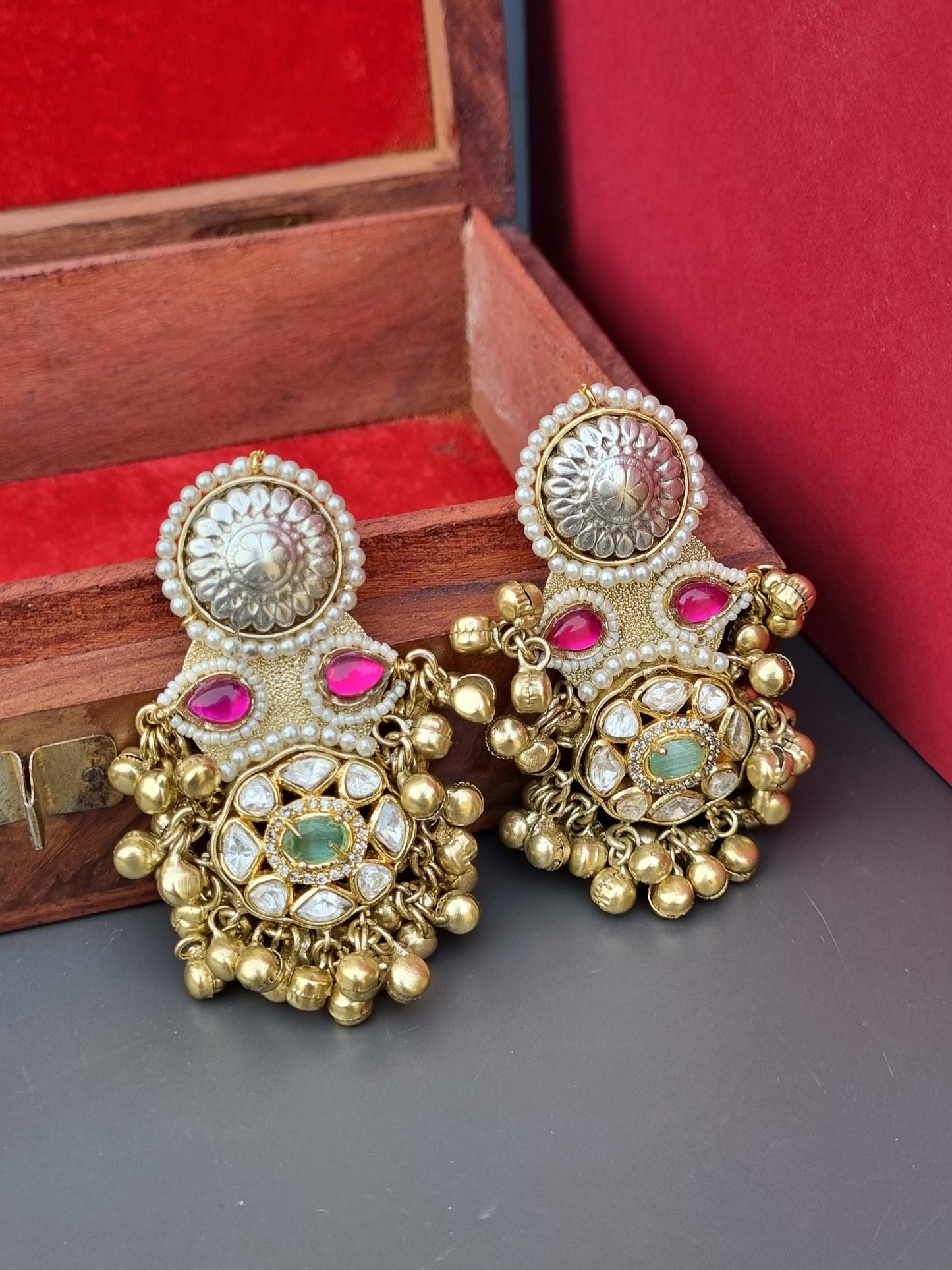 Zoya Polki Golden Pachi Statement Earrings