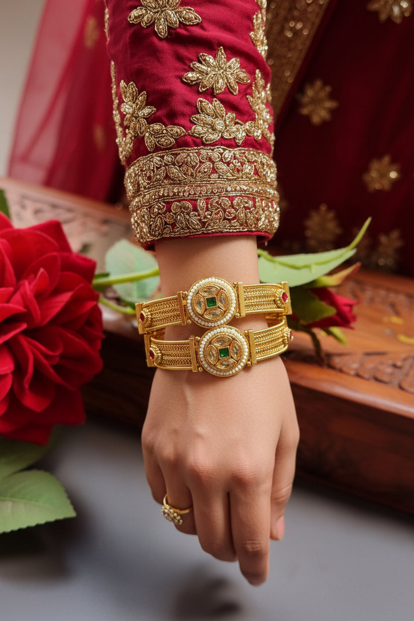 Sukhna Bangles Gold Plated Kada/ Bangles-Pair