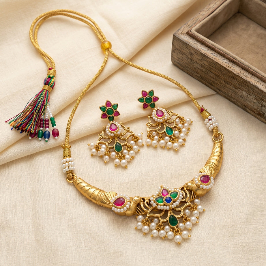 Pachi Kundan Fusion Hasli Set