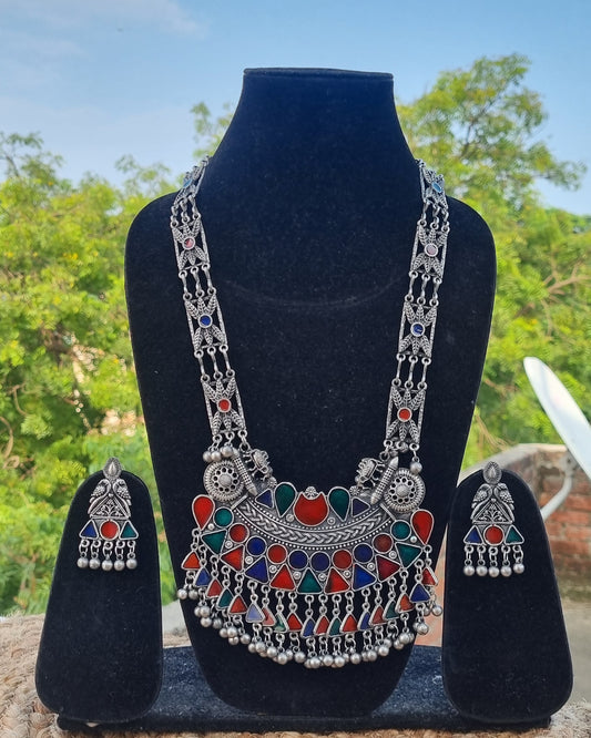 Enamel Oxidised Long Necklace set