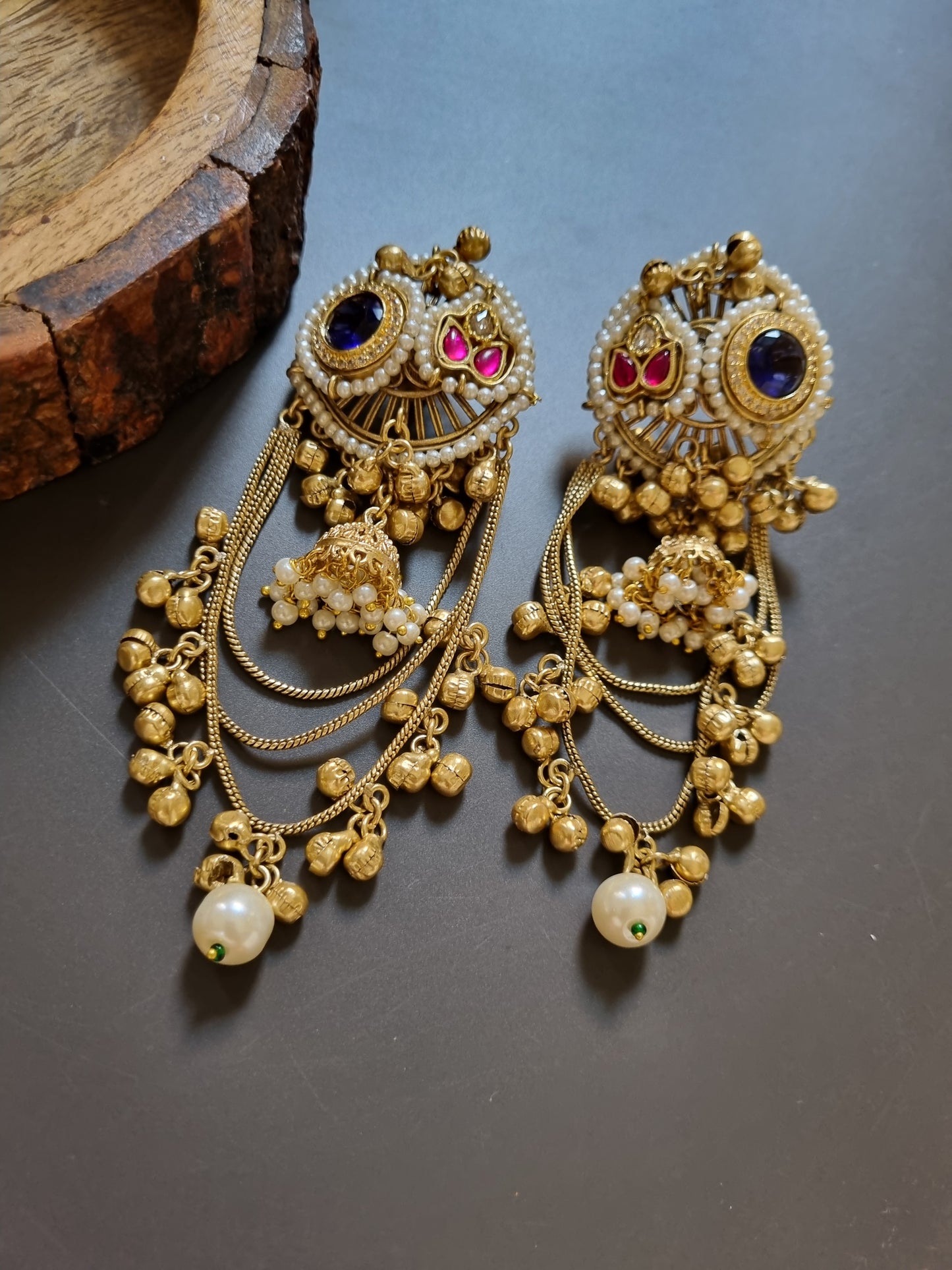 Golden Pachi Kundan Statement Kashmiri Earrings