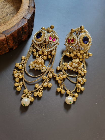 Golden Pachi Kundan Statement Kashmiri Earrings