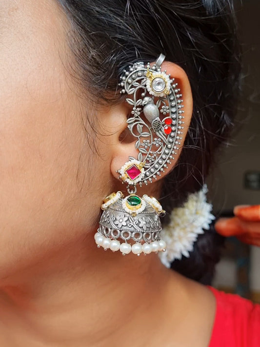 Silver Replica Pachi Kundan Earcuffs