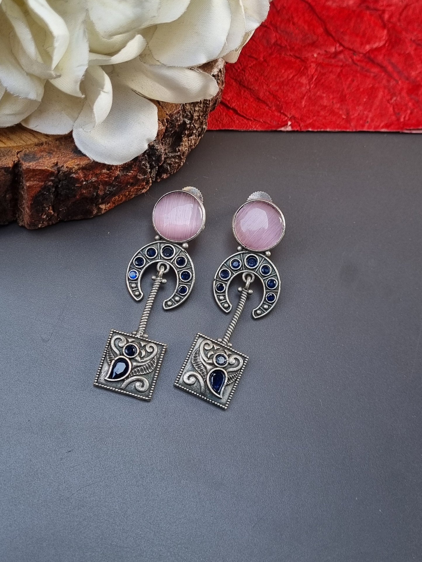 Stone Brass Earrings