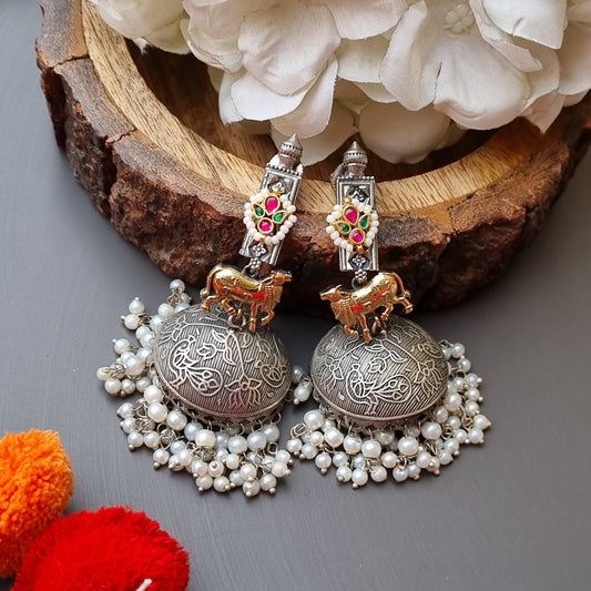 Silver Pachi kundan Nandi Jhumka