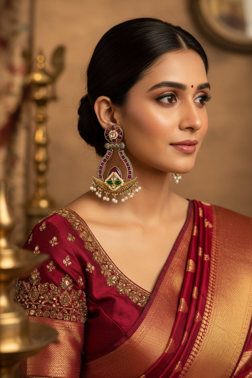 Dual tone Pachi Kundan Earrings
