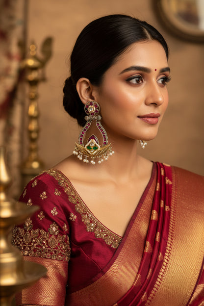 Dual tone Pachi Kundan Earrings