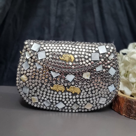 Dual tone metal bag with Sling chain