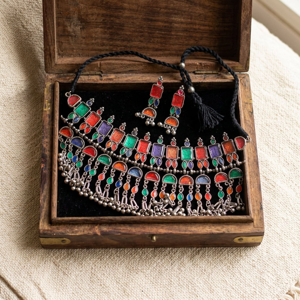Multi Enamel Choker set - Oxidised