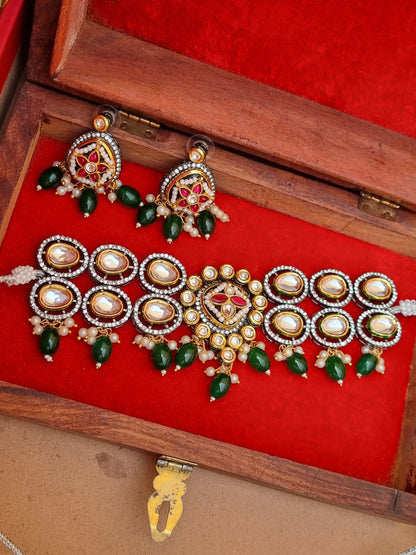 Pachi Kundan Green Choker set
