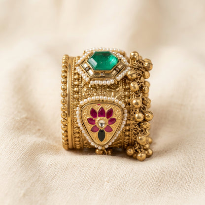 Mahnoor Golden Pachi Statement Brass Handcuff/Kada