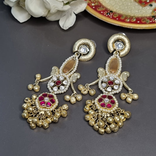 Pachi Kundan Golden Earrings