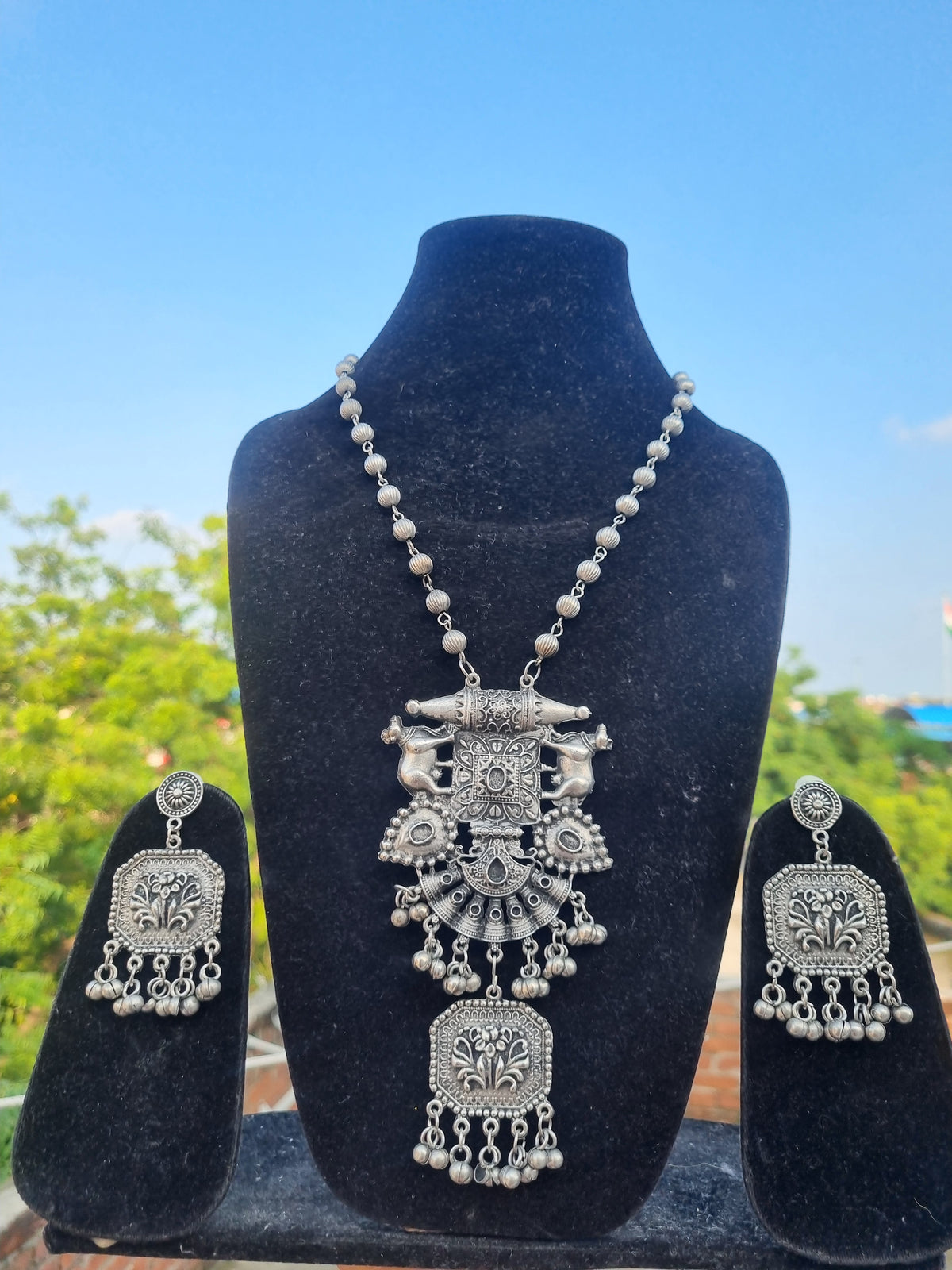 Nandi Oxidised Long Necklace Set