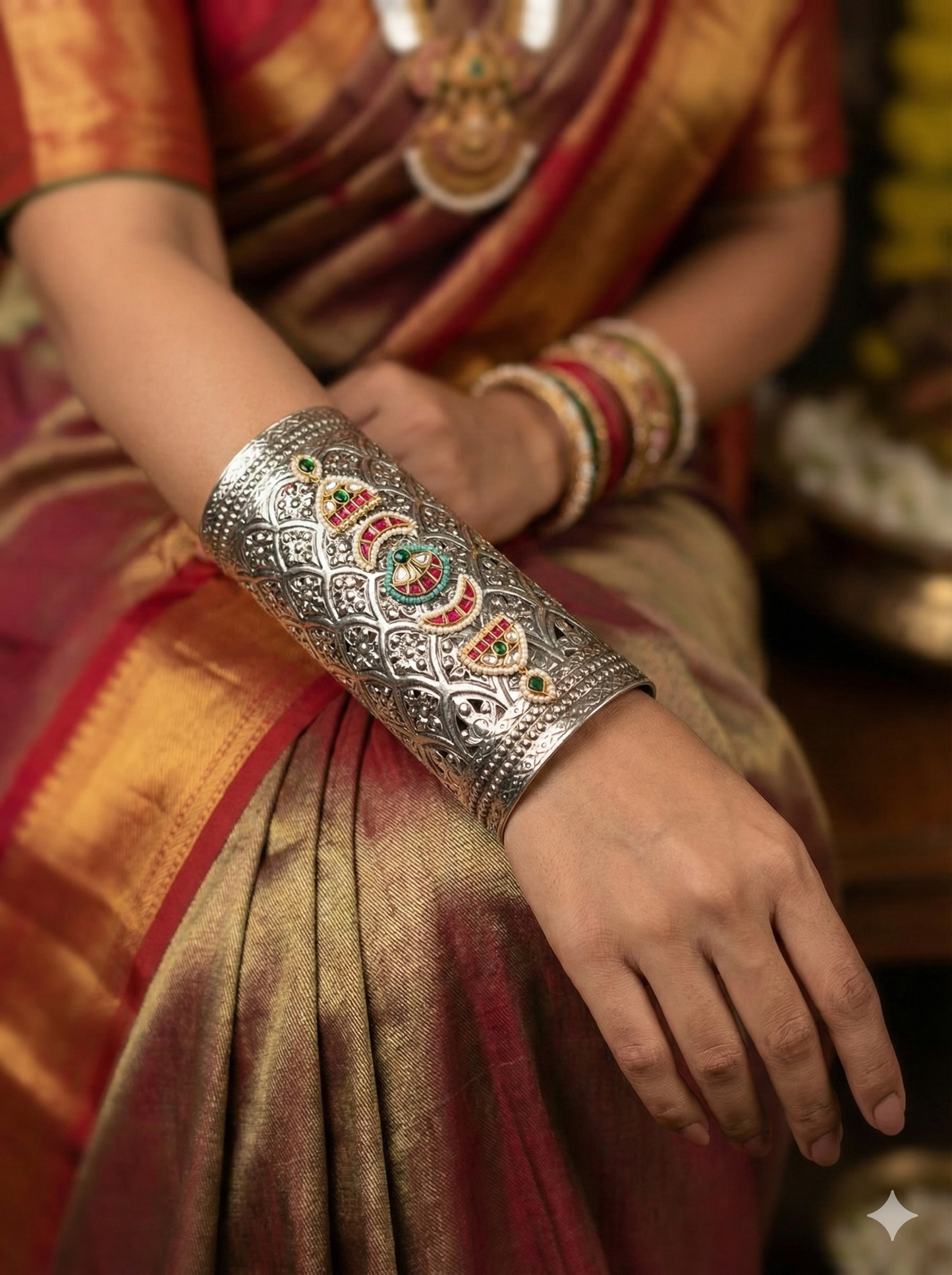 Pachi Kundan Brass Handcuff