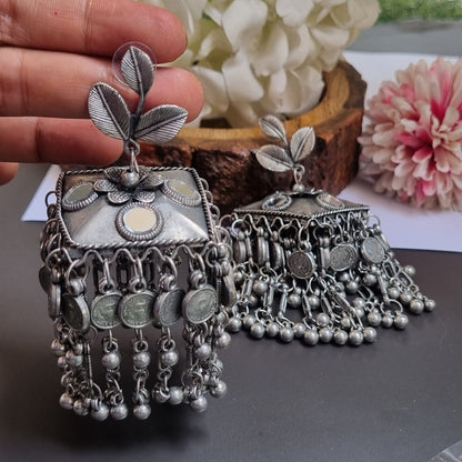 Mirror Oxidised jhumka