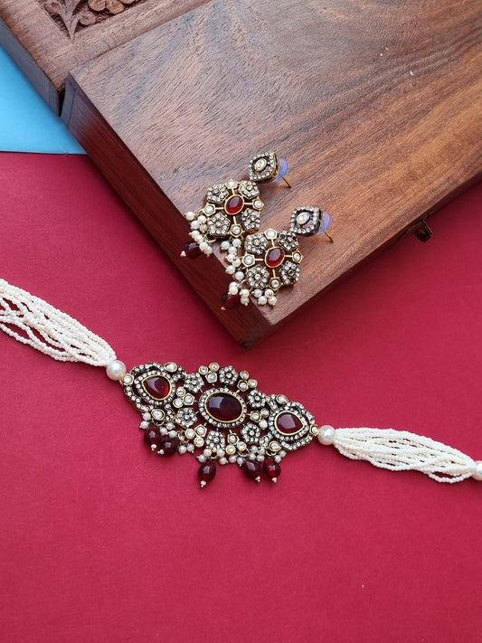 Kundan Pearl choker Necklace set