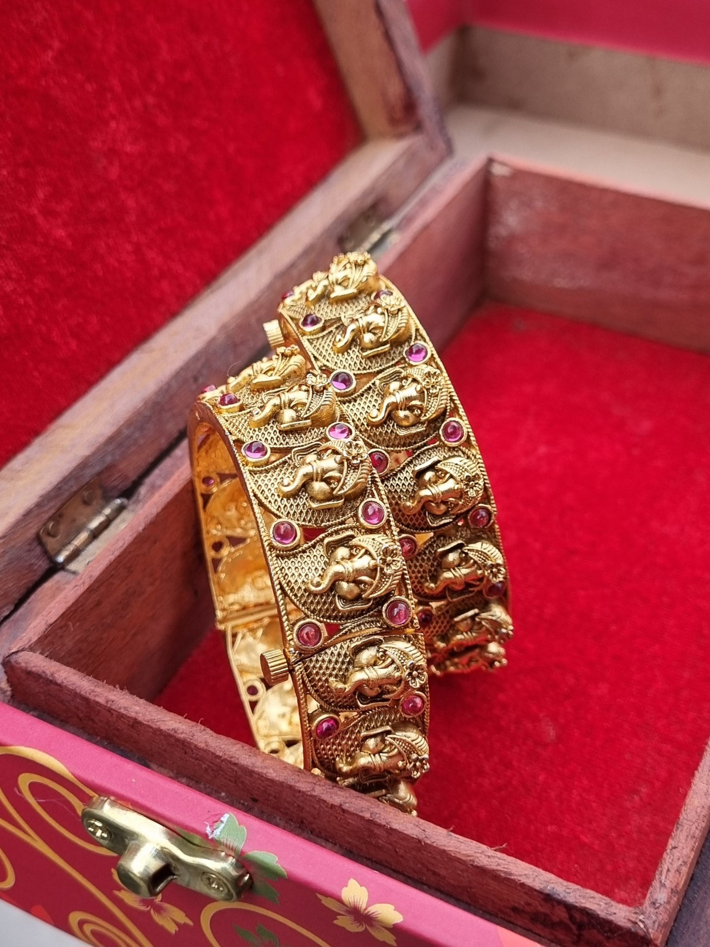 Gold Plated Antique Kada/ Bangles- Temple Jewellery