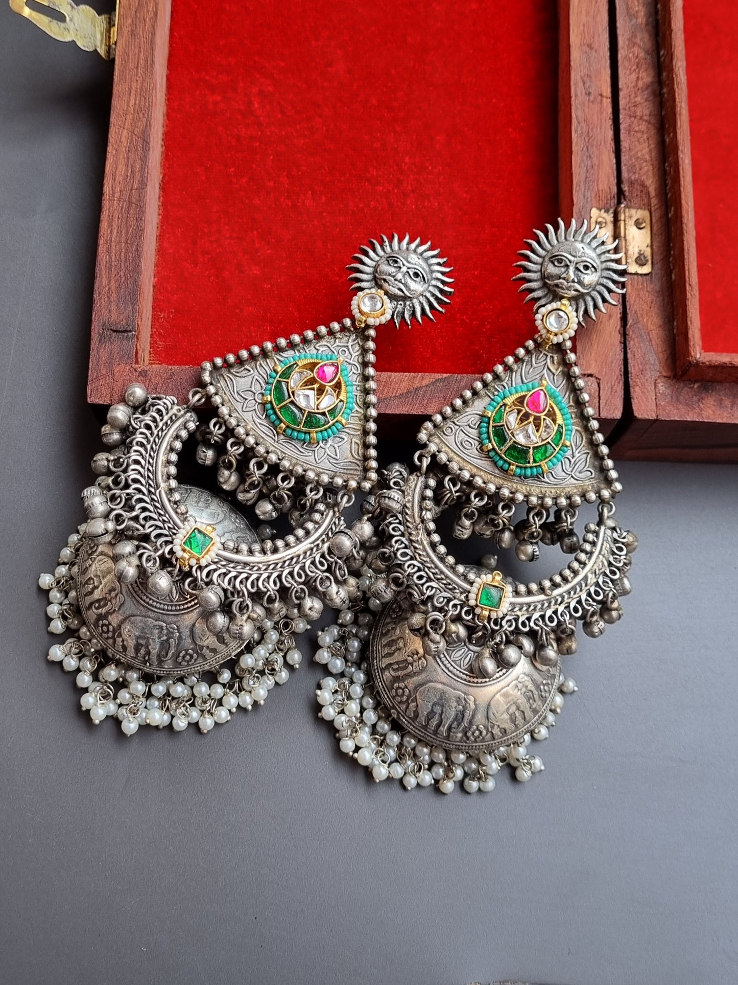 Silver Pachi Kundan Statement Jhumka