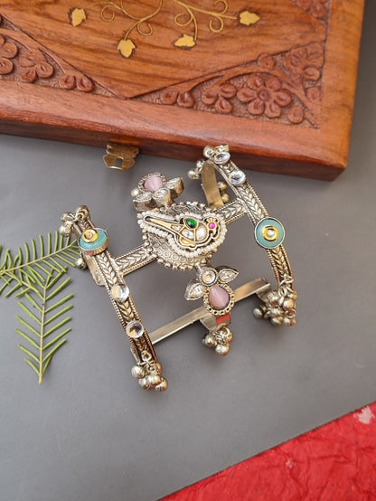 Mahnoor Silver Pachi Statement Brass Handcuff/Kada