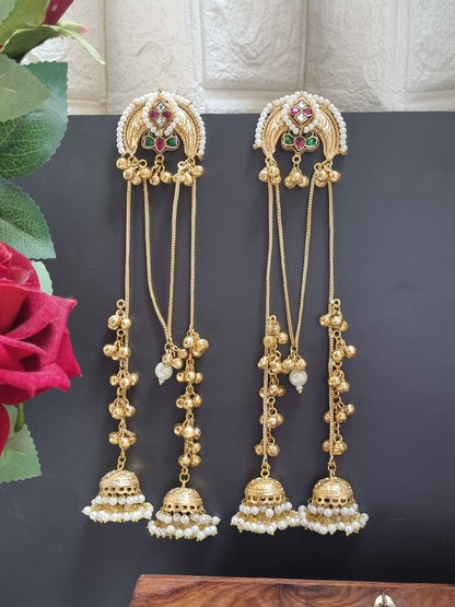 Golden Pachi Kundan Kashmiri Earrings