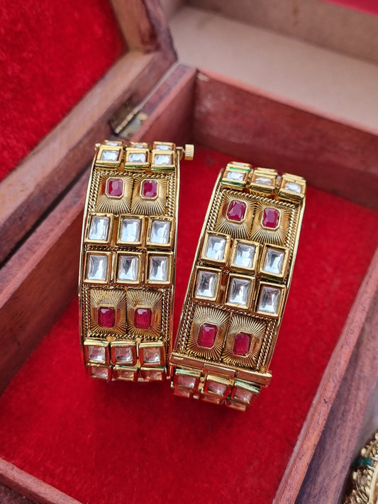 Gold Plated Polki Kada/ Bangles-Pair