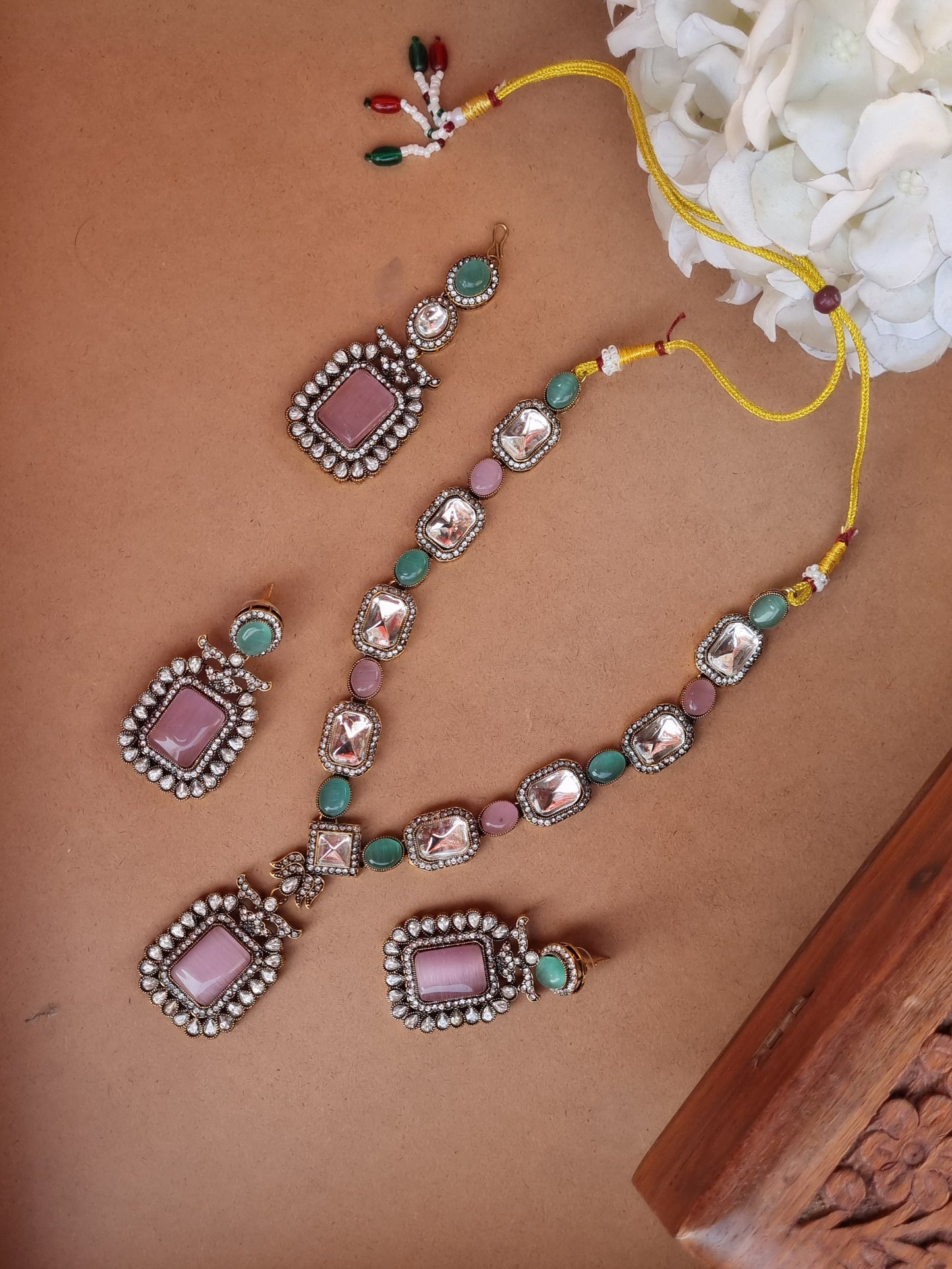 Victorian Kundan Necklace Set + Mangtika