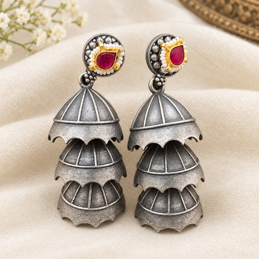 3 layer Brass pachi kundan Jhumka