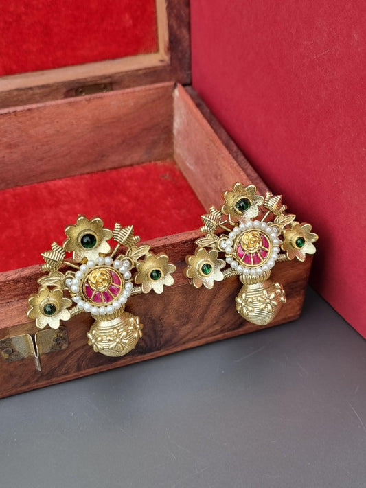 Alia Golden Pachi Statement Earrings