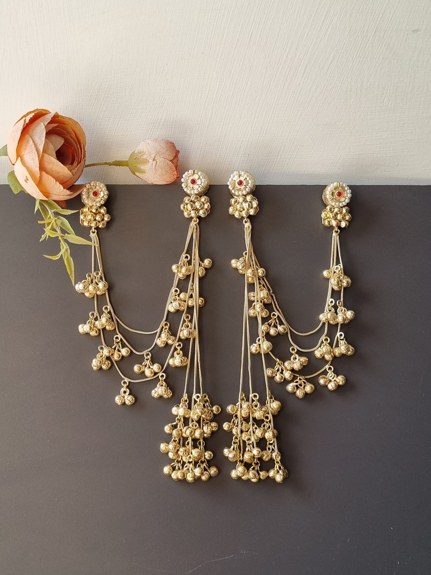 Sujata Golden Pachi Kundan Kashmiri Extension Earrings