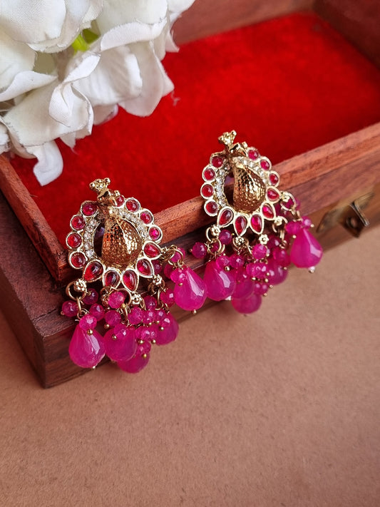 Peacock Golden Earrings- Pink