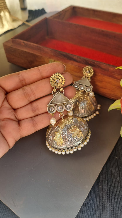 Sharjeena Handpainted Brass dual tone Jhumka - Bahara Collection