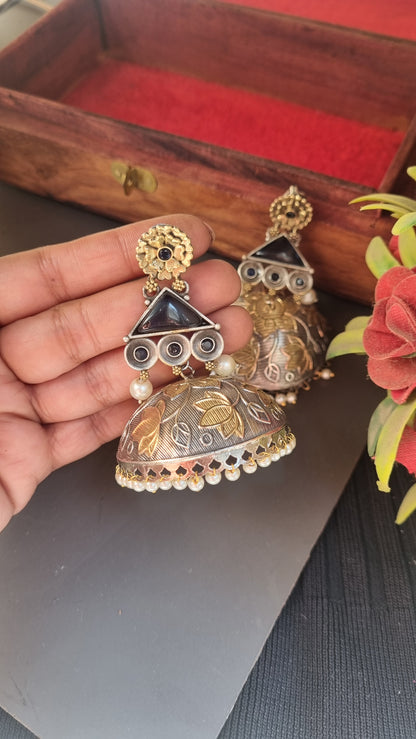 Sharjeena Handpainted Brass dual tone Jhumka - Bahara Collection