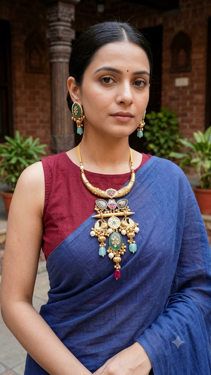 Nehal Pachi Kundan Golden Statement Hasli Set