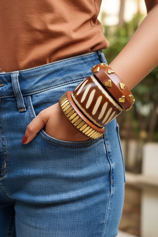 Set of 3- Wooden Bangles stack