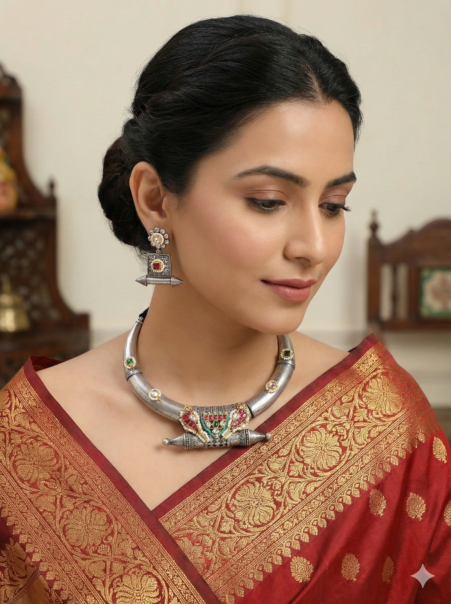 Pachi Kundan Fusion Brass Suhana Hasli Set