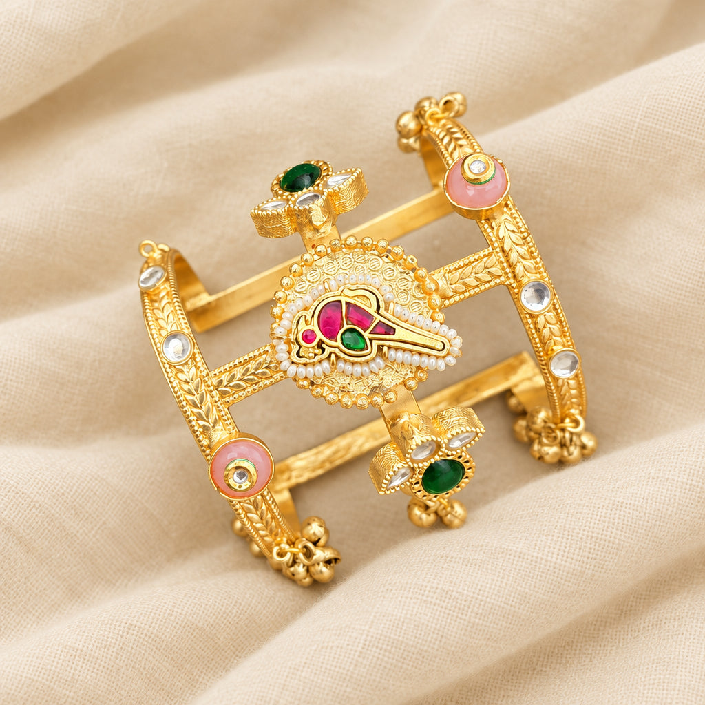 Mahnoor Golden Pachi Statement Brass Handcuff/Kada