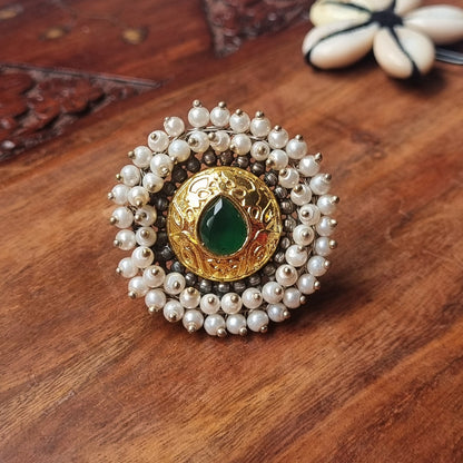 Pearl Statement Brass Ring