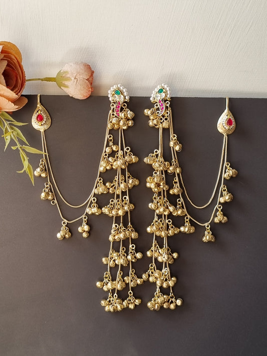 Golden Pachi Kundan Kashmiri Extension Earrings
