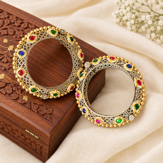 Pachi Kundan Dual tone Brass Kada- single piece