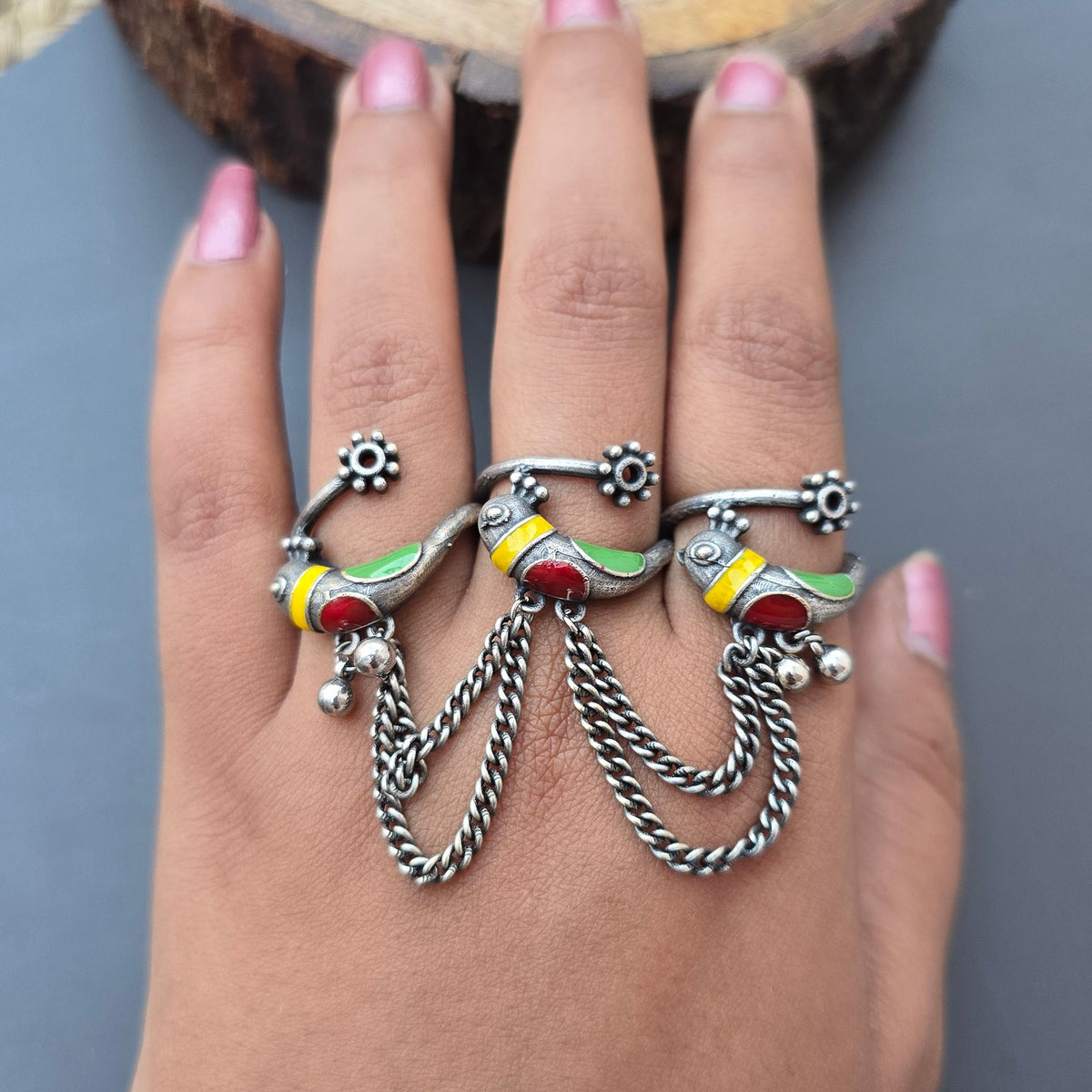 3 finger amrpali Brass Ring