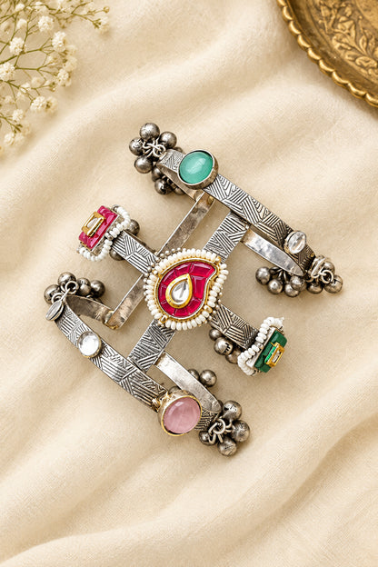 Mahnoor Silver Statement Brass Handcuff/Kada