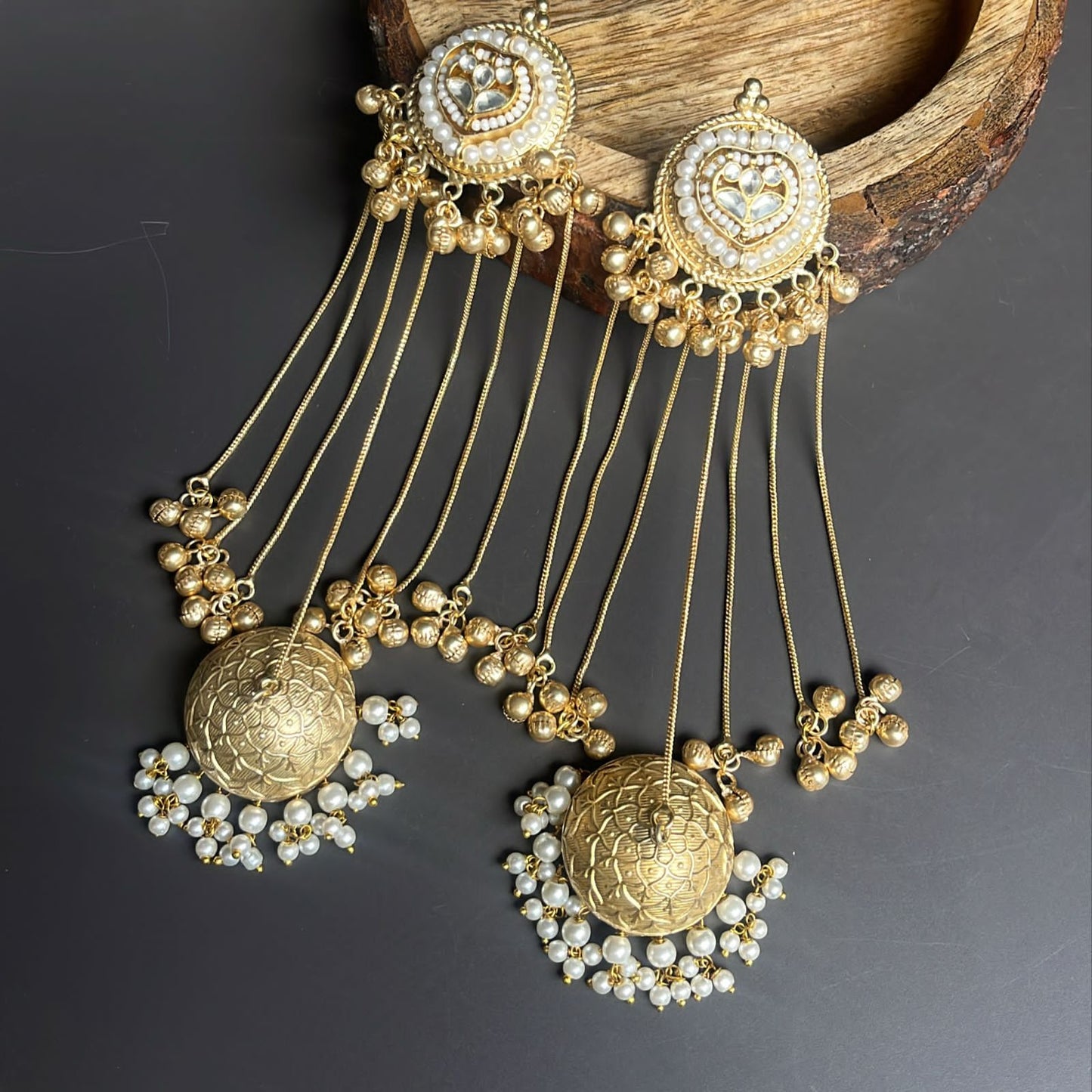 Golden Statement Pachi kundan Jhumka