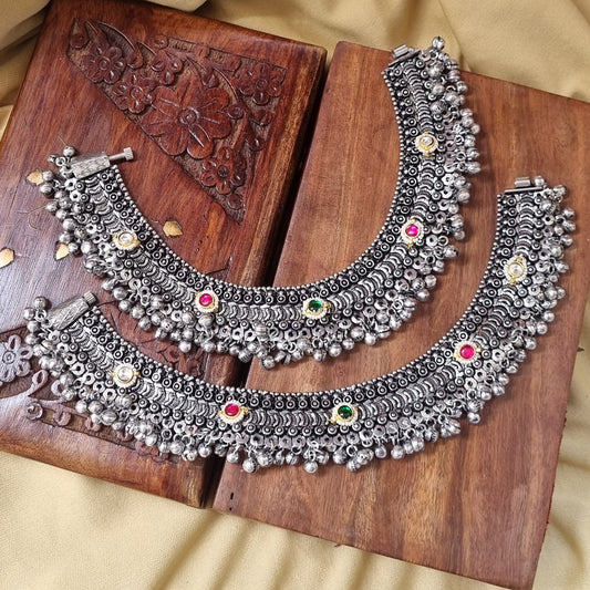 Pachi Kundan Anklets- German Silver
