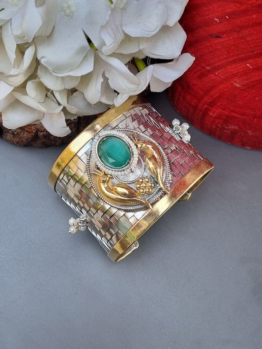 Mahnoor Golden Dual tone Statement Brass Handcuff/Kada